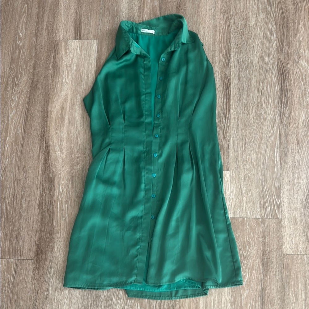 Chic Teal Sleeveless Button-Up Dress
